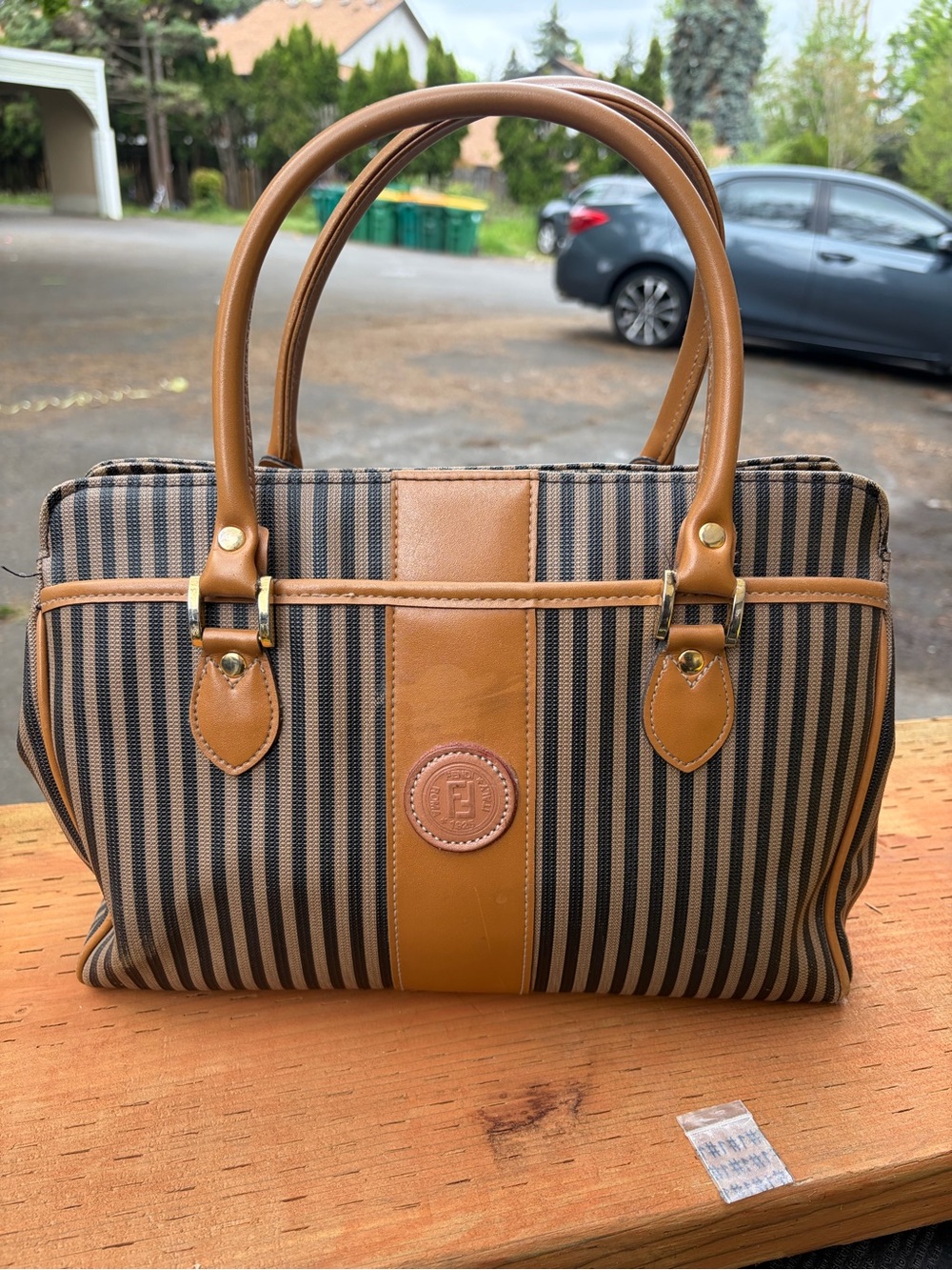 Fendi Striped Brown & Tan Leather-Trim Satchel